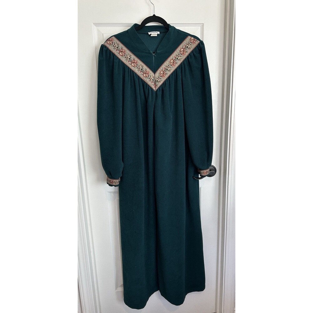Halloween Costume Vintage Granny Robe Green Fleece Housecoat Sz L